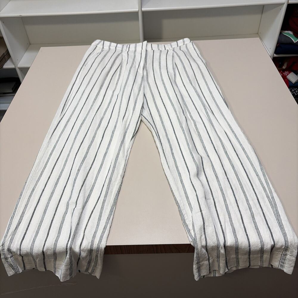 Old Navy Linen Wide Leg Pants Womens Petite High Waist Nautical Striped Flowy M
